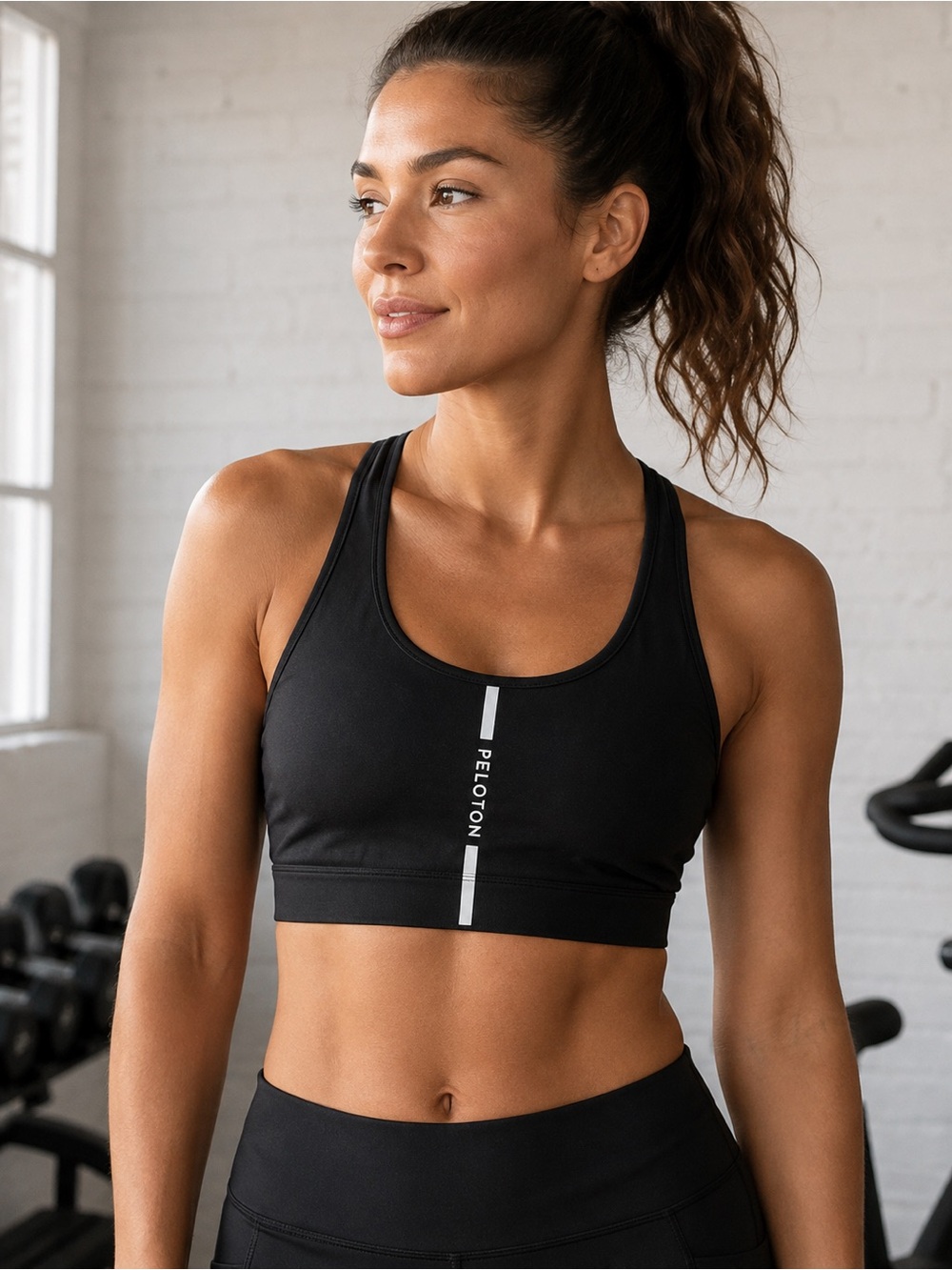 Peloton Cadent Black Racerback Sports Bra with Center Stripe Size L Workout